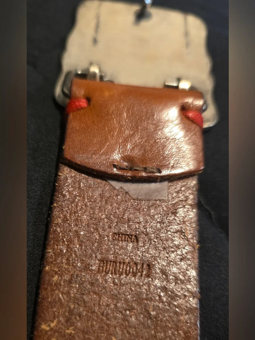 Vintage Women's Lucky Brand Leather Belt - Too Tough To Die Buckle - M